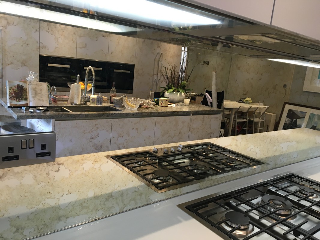 Mirror glass splashback in Barnet luxury kitchen